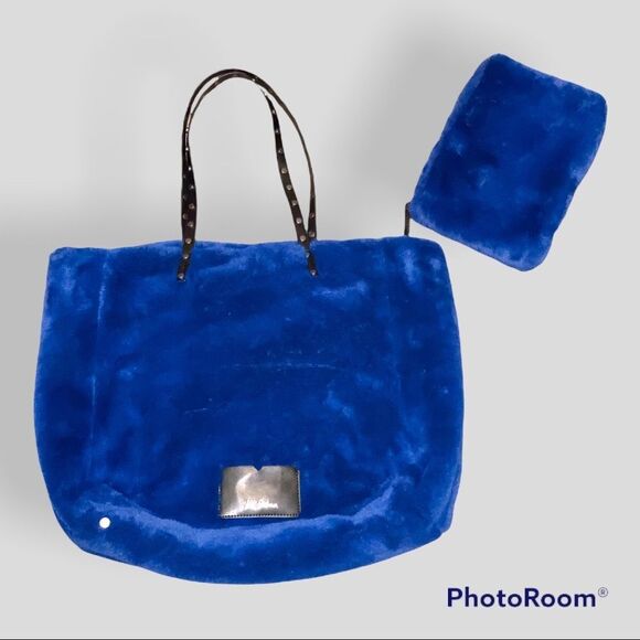 NWOT SAM EDELMAN “ELEANORA” Super Plush Peacock Blue Tote w/Attached Clutch - Picture 1 of 7